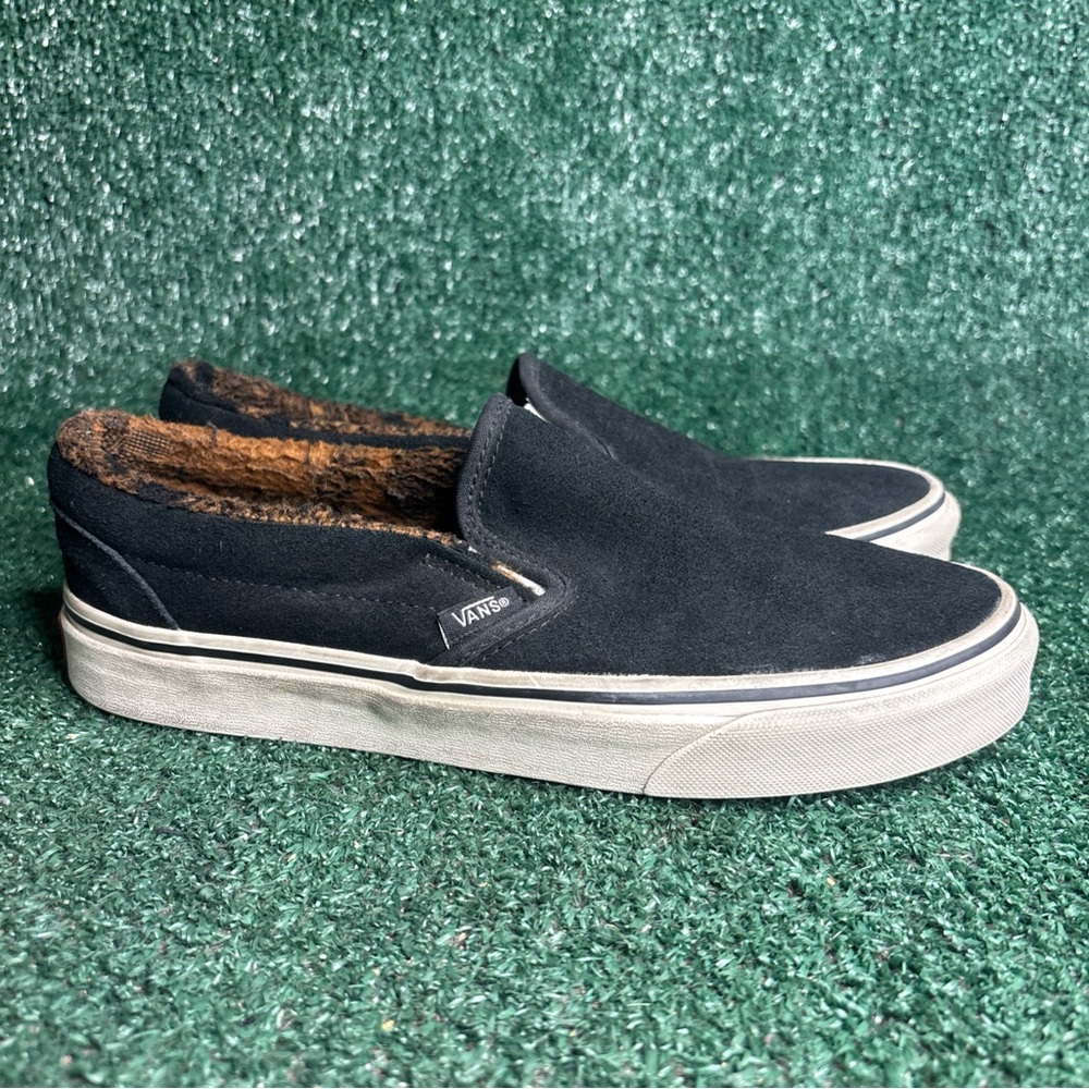 Vans Slip-On Cozy Hug Black Suede Plaid Lining Unisex Men’s 8 / Women’s 9.5